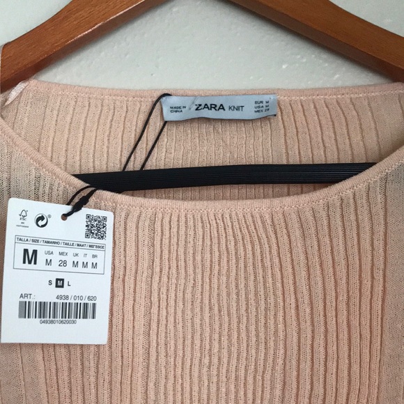 NWT Zara Ribbed Top with Puff Sleeves - Picture 7 of 8